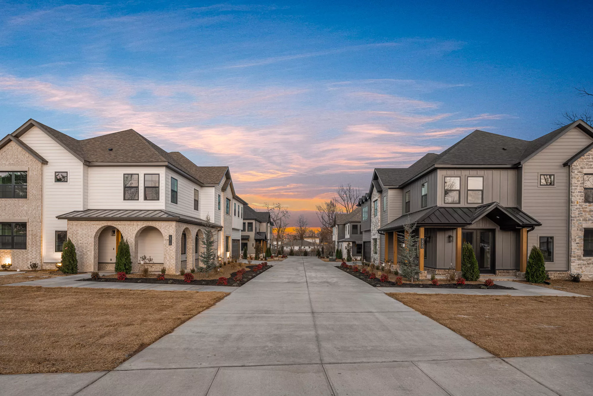 Greenhaw Pocket Neighborhood - Full Exterior Sunset